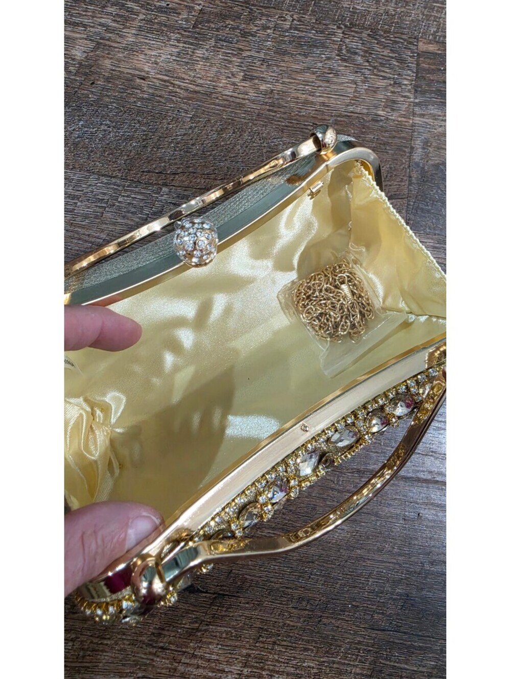 Gold Crystal Embellished Evening Clutch Purse - Picture 6 of 6